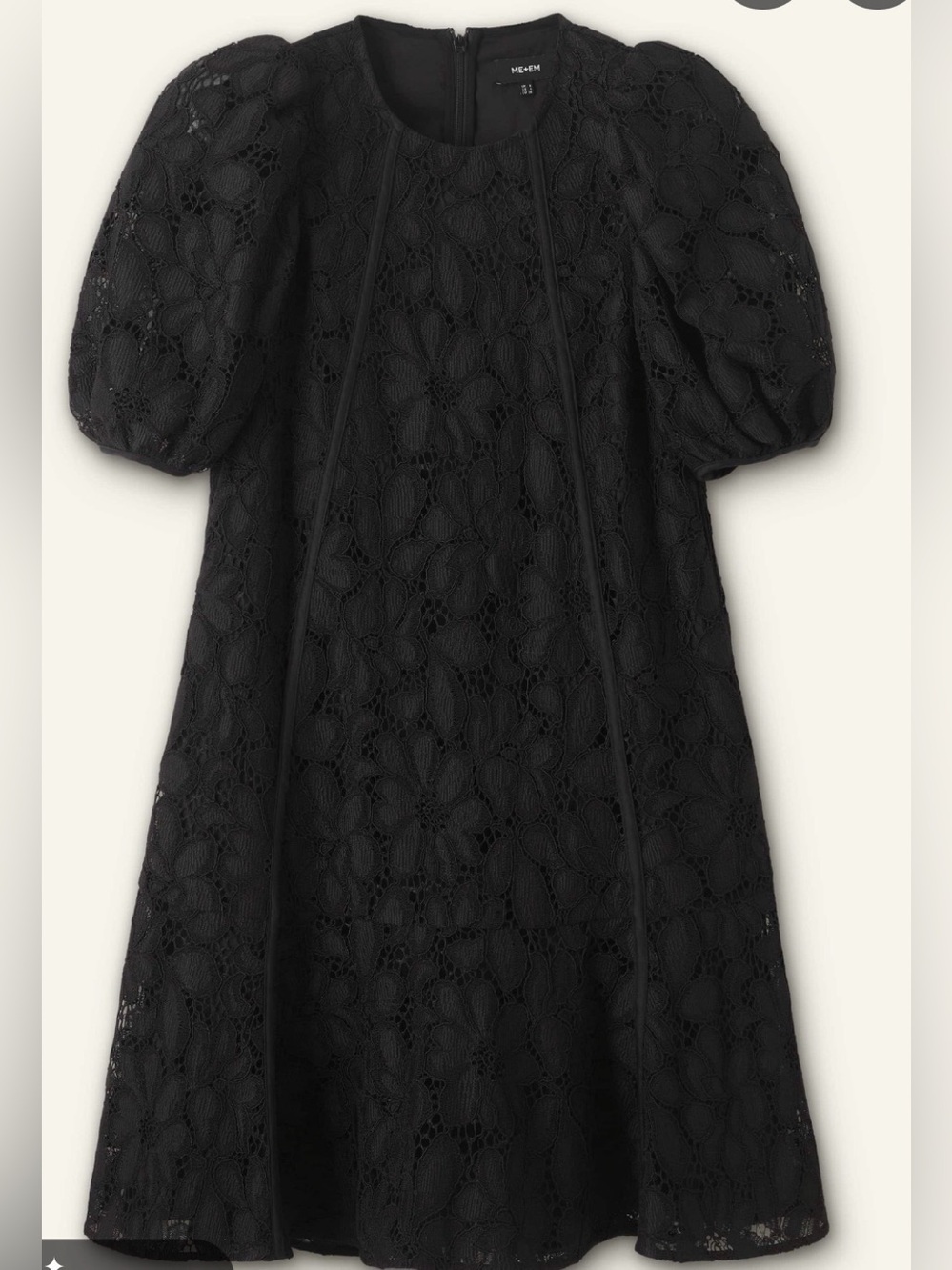 ME+EM Black Floral Lace Puff-Sleeve Party Dress